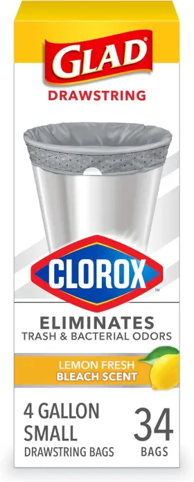 Glad 012587793145 Small Drawstring Trash Bags With Clorox 4 34 Count Pack Of 1 Grey