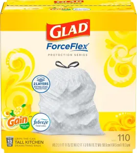 3493271 Glad Forceflex Tall Kitchen Trash Bags 13 Gallon Gain Lemon Zest 110 Gray