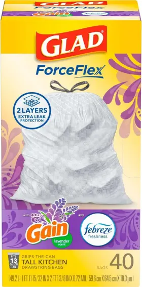 78459 Glad Trash Bags Forceflex Tall Drawstring 40 Count Pack Of 1 White