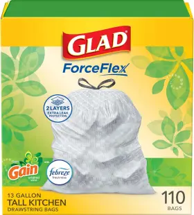 79114 Glad Forceflex Tall Kitchen Trash Bags 13 Gal 110 Count Pack Of 1 White