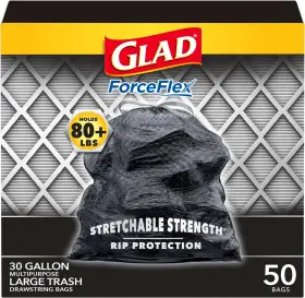 C07613 Glad Forceflex Large Drawstring Trash Bags 30 50 Count Pack Of 1 Black