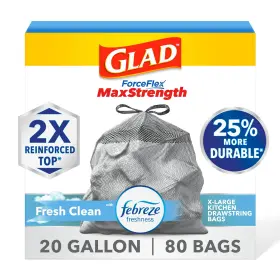 2447240 Glad Tu Forceflex Maxstrength Kitchen Trash Bags 20 80 Count Pack Of 1 Grey