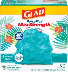 3661414 Glad Tu Forceflex Maxstrength Kitchen Trash Bags 13 90 Count Pack Of 1 Teal