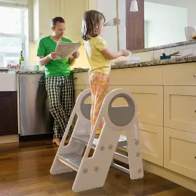 Dq-f778 Glamore 3 Step Stools For Kids Toddler Tower Stool Gary-white