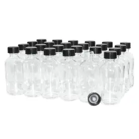 4zclbrcpbcl1sx24 Glassbottleoutlet Pack Of 24 4 Oz. Clear Boston Round With Black Poly Cone Cap