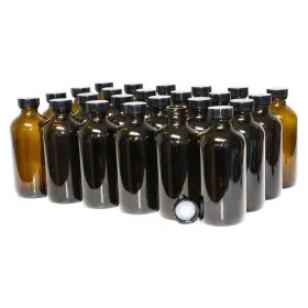 8zambr28cpbpc1sx24 Glassbottleoutlet Pack Of 24 8 Oz. Amber Boston Round With Black Poly Cone Cap
