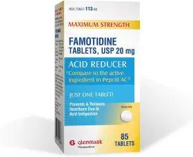 Glenmark Therapeutics 372657113885 Maximum Strength Famotidine Tablets 20 Mg Acid Reducer 85 Count