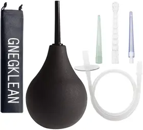 Gnegklean 313040729764 Black Silicone Enema Bulb Kit 7.6oz Clean Anal Douche For Men Women With 19.7in