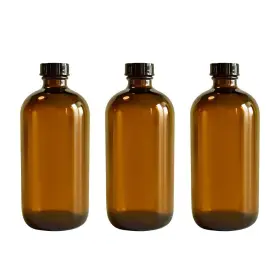 28-400 Gpk4all 757377213662 16oz 473ml Amber Boston Round Bottle With Black Poly Cone Phenolic Cap