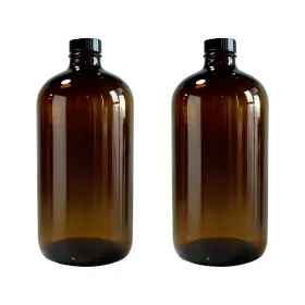 28-400 Gpk4all 757377213679 32oz 946ml Amber Boston Round Bottle With Black Poly Cone Phenolic Cap