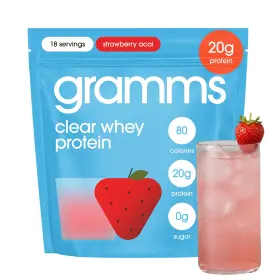 Gramms 860011688549 Protein Powder 20g Grass Fed Whey Isolate Zero Sugar Strawberry Acai