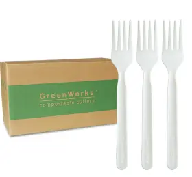 Wcpla1000-7f Greenworks Compostable Forks 1000 Count 6.7 Heavy Duty Bulk Disposable Ivory