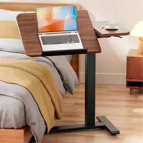 Lt003 Gtplayer Overbed Table Adjustable Tiltable Wheels Rolling Laptop Desk Walnut Mobile