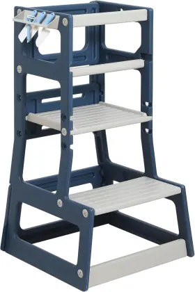 Kq06d Guidtop Kidsft Adjustable Height Kitchen Step Stool Safe Learning Platform Dark Blue