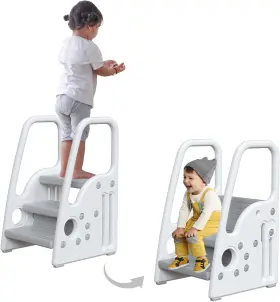 Seao-sst-2 Gumiseao Toddler Step Stool For Bathroom Toilet Potty Training Three Floor Gray