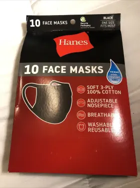 Hanes 194959047619 Face Mask 4 10 Packs Cotton Washable And Reusable Wicking Cool Comfort Blk