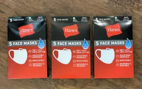 Hanes 194959061127 Face Masks 100% Cotton Washable Reusable White 3 Pack 15 Pc