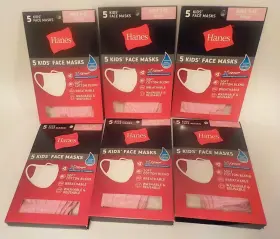 Hanes 194959083532 30 New Face Mask 6 Pks Of 5 Kids Age 5-12 Pink Keeps Out Winter Cold Air