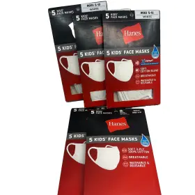 Kmsk05 Hanes Kids Face Mask 25 Pcs Cotton Blend Washable And Reusable White