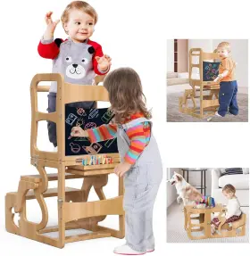 Cgm-002 Haozuop Toddler Standing Tower Kid Step Stool Kitchen Wood Color