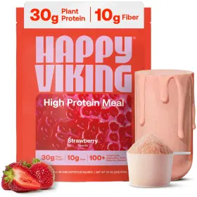 Happy Viking 850019837216 Protein Powder Plant Based 30g Strawberry Meal Replacement 15 Meals Vegan