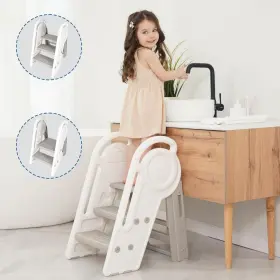 Hwss24-001 Harwaya Foldable Toddler Step Stool For Bathroom Sink Adjustable White And Grey