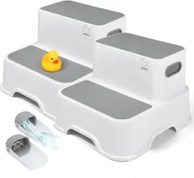 Hwts24-101 Harwaya Toddler Step Stool For Bathroom Sink 2-pack Kids Toilet Grey And White