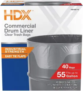 Hdx 073257014786 55 Gallon Clear Heavy-duty Flap Tie Drum 40 Count Pack Of 1