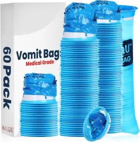 9010306 Healqu Hospital Vomit Bags - 60 Pack 1000ml Car Throw Up Bag For Airsick Trave