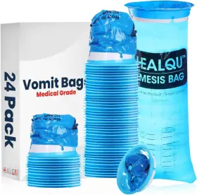 Hlq-24p Healqu Hospital Vomit Bags - 24 Pack 1000ml Car Throw Up Bag For Airsick Travel And Mot
