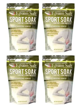 Health Smart 737078134497 4 Pack Natural Epsom Salt Sport Soak Spearmint Menthol Scented 16