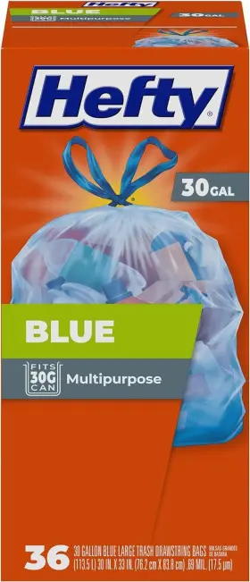 Hefty 013700857416 Blue Trash Bags 30 Gallon 36 Count Pack Of 1