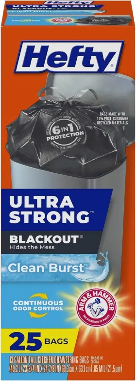 Hefty 013700932236 Ultra Strong Tall Kitchen Trash Bags 25 Count Pack Of 1 Black