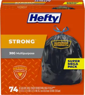 85274 Hefty Strong Large Trash Bags Black 30 Gallon 74 Count Pack Of 1