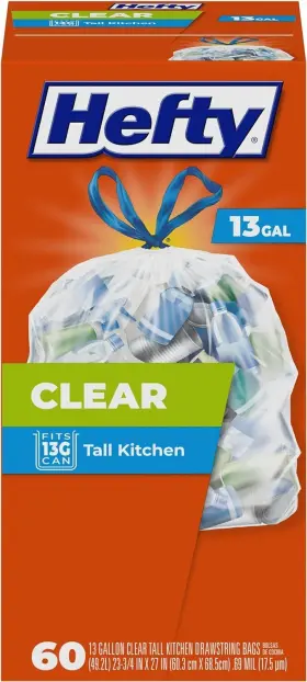 Cominhkg117891 Hefty Clear Trash Bags 13 Gallon 60 Count Pack Of 1
