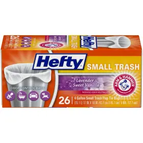 E21034 Hefty Small Garbage Bags Flap Tie Lavender And 26 Count Pack Of 1