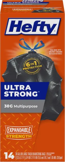 E80614 Hefty Strong Large Trash Bags Black 30 Gallon 14 Count Pack Of 1