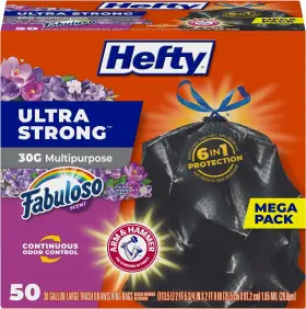 E88526 Hefty Ultra Strong 30 Gallon Trash Bags 50 Count Pack Of 1 Multi-color