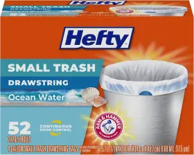 E88530 Hefty Small Trash Bags Ocean Water Scent 4 Gallon 52 Count White