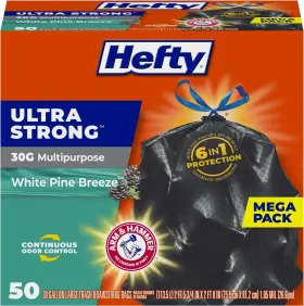 E88554 Hefty Ultra Strong 30 Gallon Trash Bags Large 50 Count Pack Of 1 White