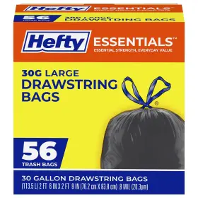 E89066pr Hefty Essentials Drawstring 30 Gallon Trash Bags 1 Count Pack Of 56 Black
