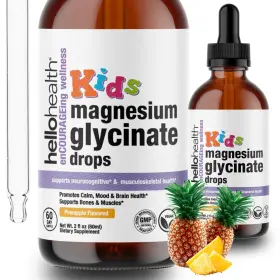 Hello Health 860011837312 Kids Magnesium Glycinate Liquid Drops Sugar Free Pineapple 2 Fl Oz Happy Calm