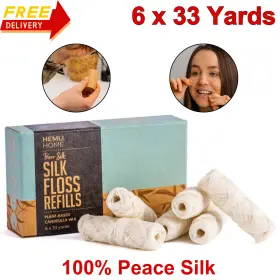 1474378 Hemli Home 6pk Biodegradable Silk Dental Floss Refill 33 Yards Organic Natural Refillable