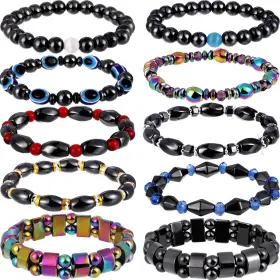 Rison-01 Hicarer Gu 10 Pieces Magnetic Hematite Bracelets For Men Women Gray/black