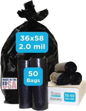Amz3855b Highbar Select Industrial Grade 50 Count Black Trash Bags 55-60 Gallon 2.0 Mil 36 X