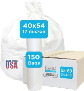 Amz405417n Highbar Select Large Garbage Bag - 55-60 Gallon Capacity Heavy Duty High Density Clear