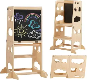 Sh01-bw Higogogo 4-in-1 Toddler Tower - Foldable Wooden Kitchen Step Stool
