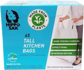 0607151 Hippo Sak - Plant Based Tall Kitchen Garbage Bags With Ergonomic White