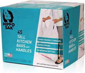 Hippo Sak 606988660450 - Tall Kitchen Garbage Bags With 45 Count Pack Of 1 White