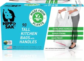 Hippo Sak 606988663901 - Plant Based Tall Kitchen Garbage Bags With Ergonomic White
